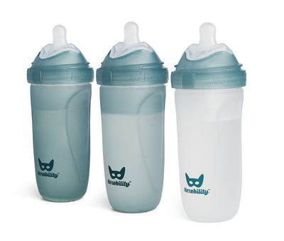 Set da 3 Biberon in vetro 320 ml con indicatore di calore e rivestimento in silicone, Teal
