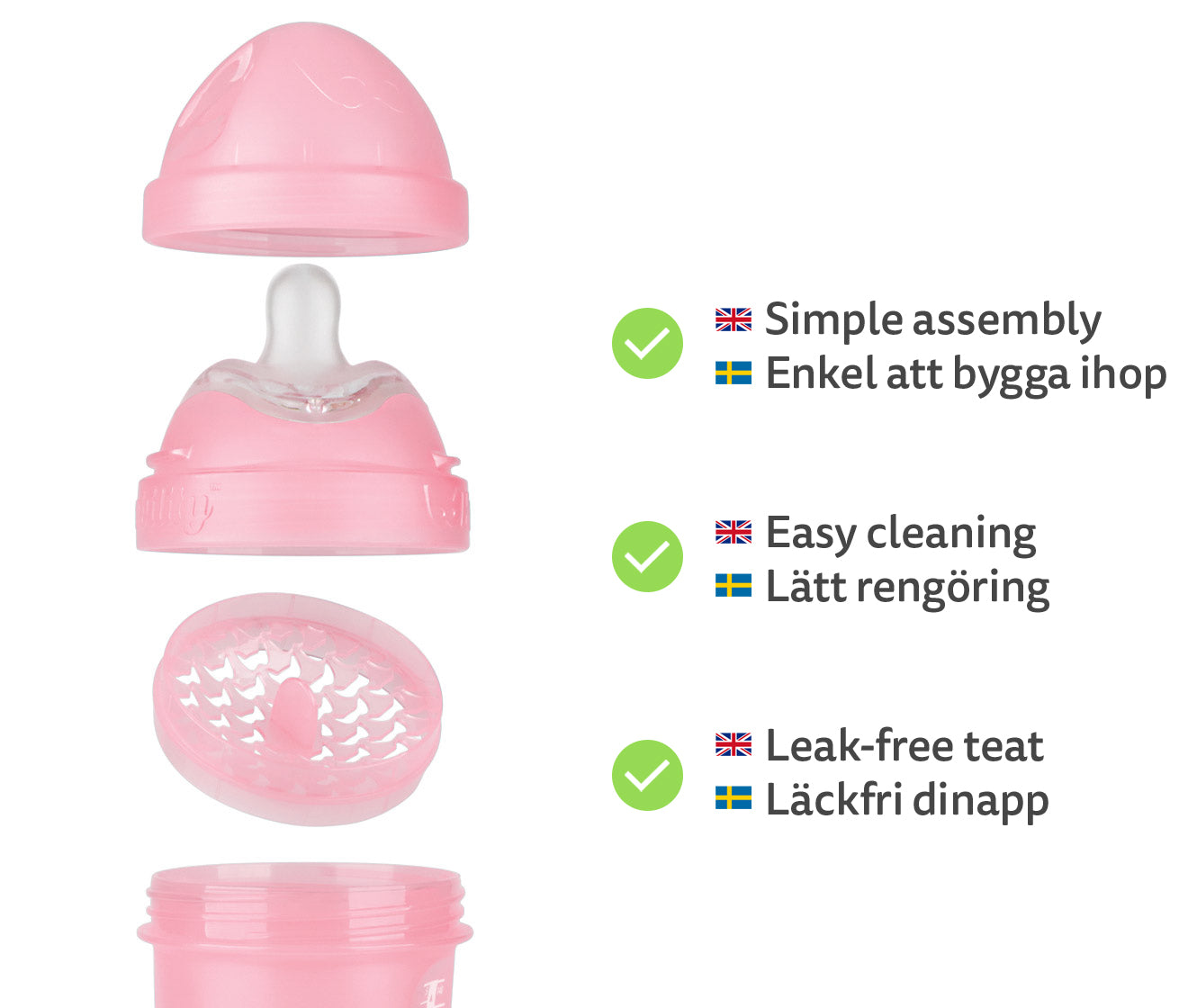 Biberon Doppio Sistema Anti-Colica LT 240 ml Rosa